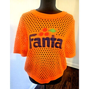 HM Divided Women’s XL Fanta Orange Soda Crop Knit Short Sleeve Sweater Top